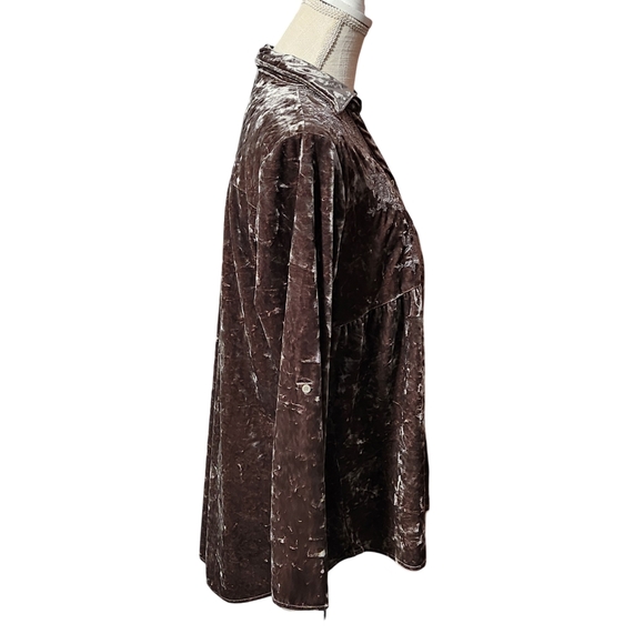 APRIL SKY Velvet Babydoll Top Womens Small Brown Embroidered Whimsigoth - Picture 6 of 9